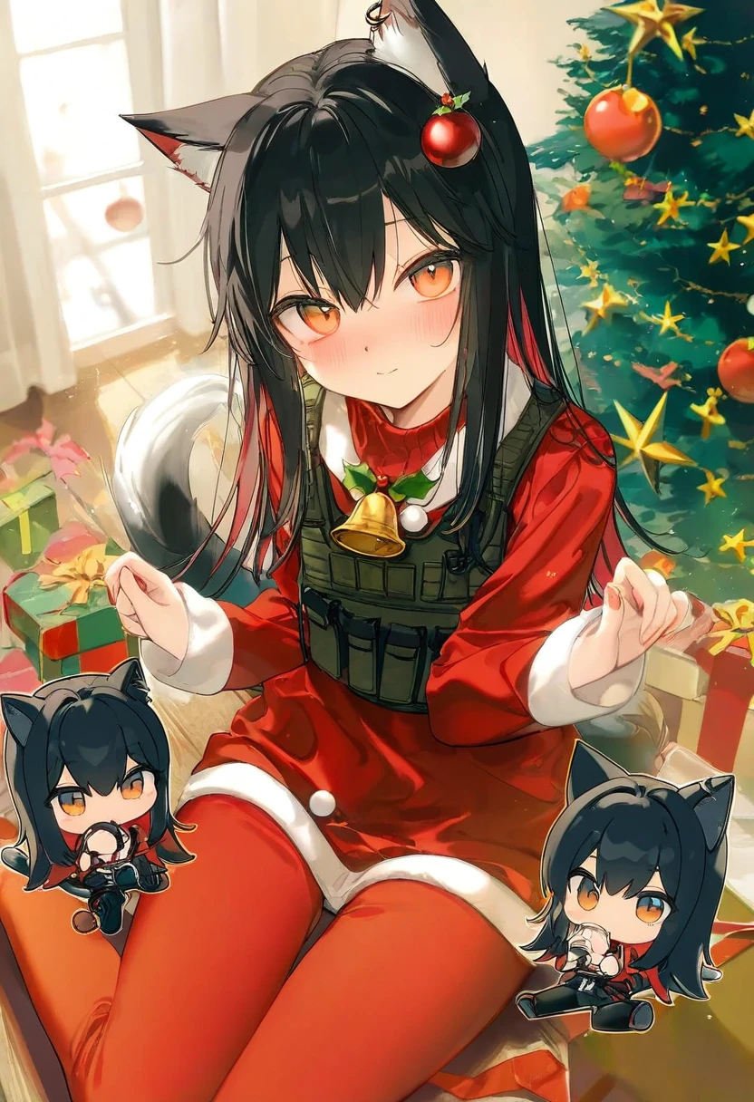 ((((chibi)))),1 girl,(amaichi esora),zhibuji loom,[WANKE],[ciloranko],[amashiro.natsuki],(rubi-sama))((asanagi)),[[toraishi 666]] [[mvv]] (zuizi),(taitai,chen bin),[sho \(sho lwlw\),chibi, - 1girl,texas \(arknights\),arknights,underwear,tactical vest,christmas tree,christmas ornaments,