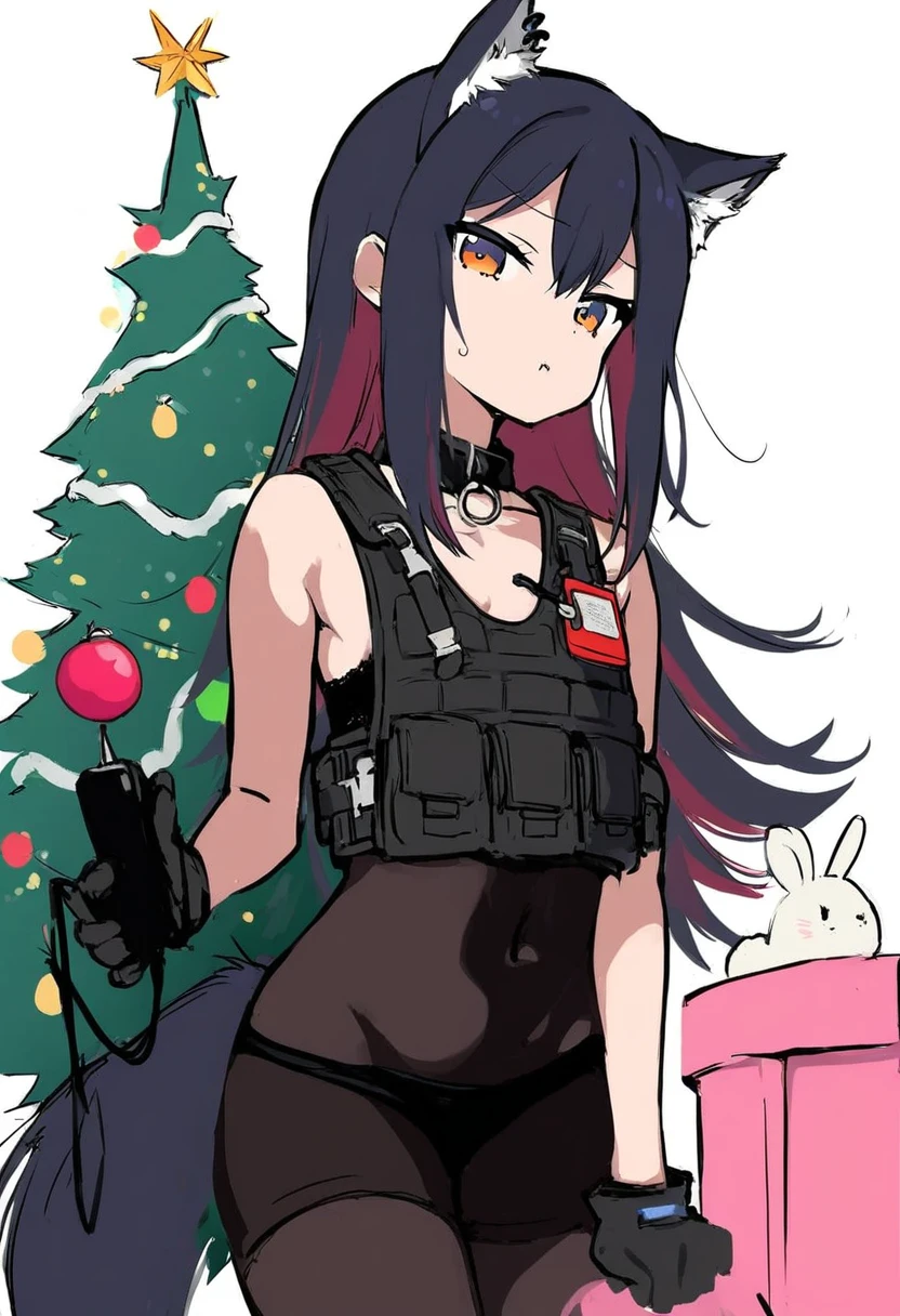 [[torino]],(as109),[[asanagi]],(torino auqa),saku usako \(rabbit\),[mochizuki kei],(asanagi), - 1girl,texas \(arknights\),arknights,underwear,tactical vest,christmas tree,christmas ornaments,