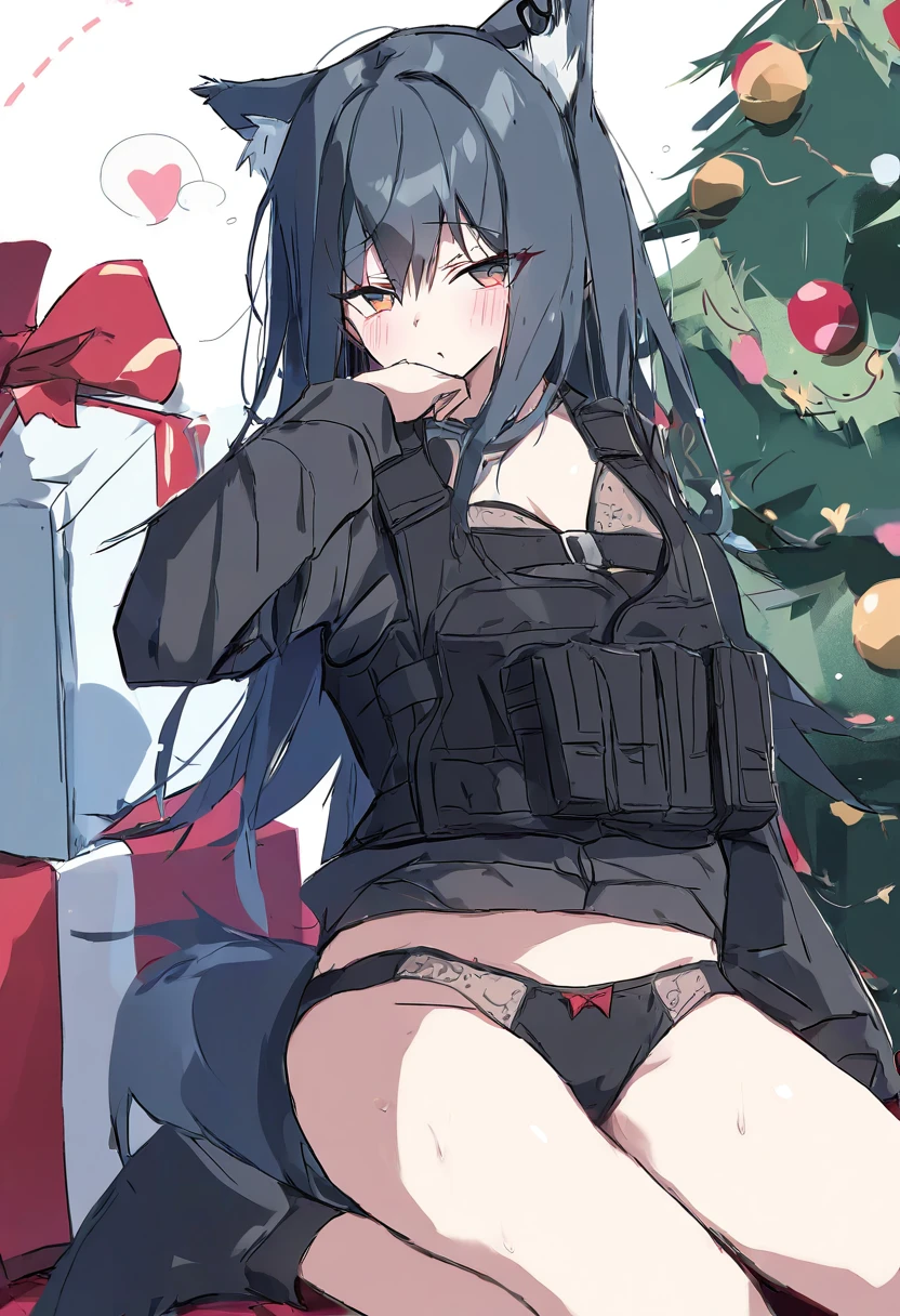 kanzakietc,(aono \(f i s\)),sasa onigiri,(na tarapisu153), - 1girl,texas \(arknights\),arknights,underwear,tactical vest,christmas tree,christmas ornaments,