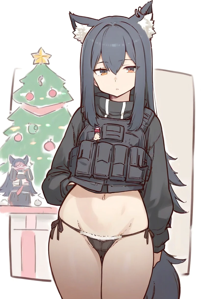 gochisousama \(tanin050\),[[[[[tsukareta san]]]]],[[[[[[[[[[cutesexyrobutts]]]]]]]]]], - 1girl,texas \(arknights\),arknights,underwear,tactical vest,christmas tree,christmas ornaments,