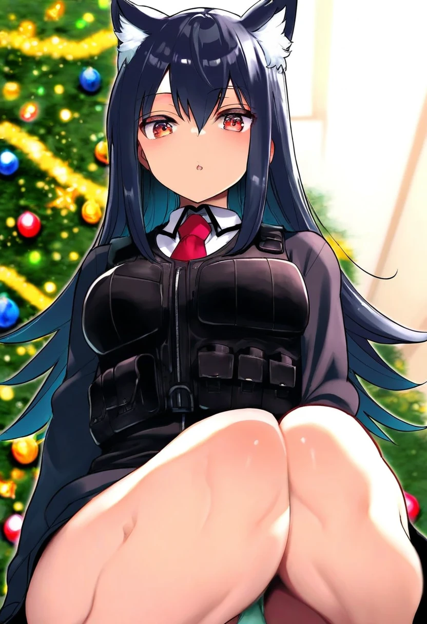 (((takemori shintarou,harada takehito,cool-kyou shinja))),kojima takeshi,(taketora suzume),[[takeuchi takashi,lambda \(kusowarota\)]],[[[cle masahiro]]], - 1girl,texas \(arknights\),arknights,underwear,tactical vest,christmas tree,christmas ornaments,