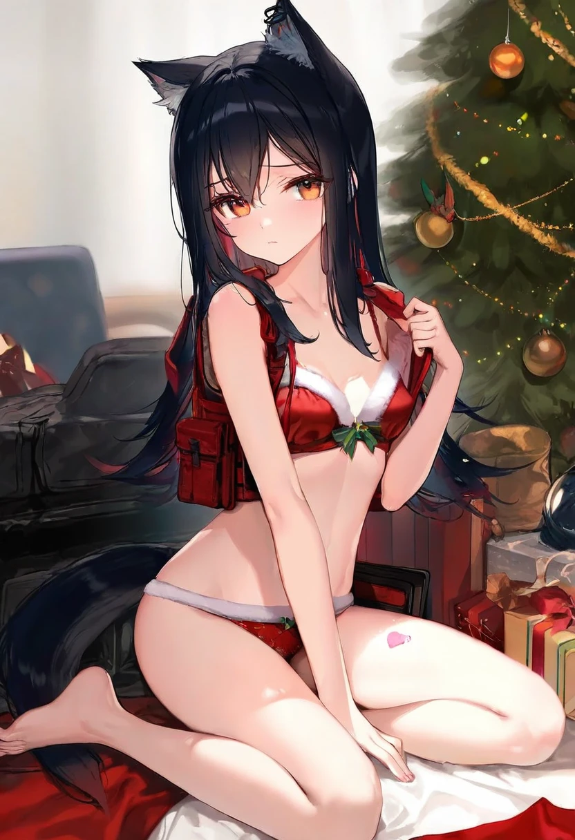 [kedama milk],ciloranko,ke-ta,Hiten,[ask\(askzy],[nekoda],[As109], - 1girl,texas \(arknights\),arknights,underwear,tactical vest,christmas tree,christmas ornaments,