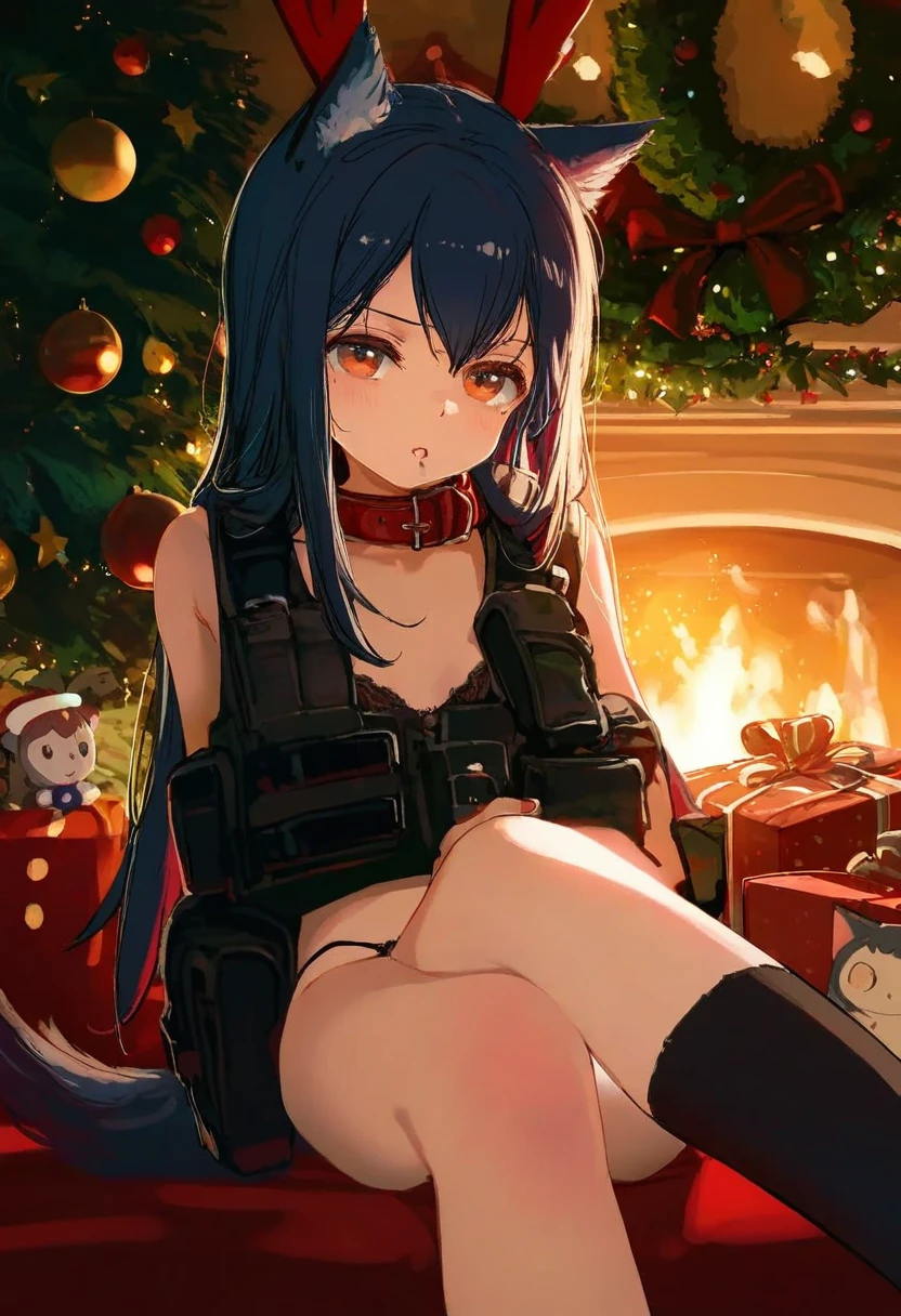 [kedama milk],momoco,ke-ta,40hara,[As109],Torino,ask\(askzy\),ciloranko,[sho \(sho lwlw\)],wlop,[Rella],[omone hokoma agm], - 1girl,texas \(arknights\),arknights,underwear,tactical vest,christmas tree,christmas ornaments,