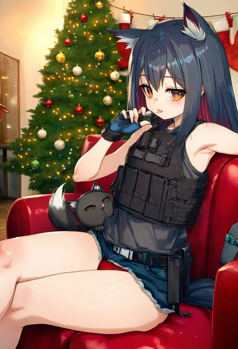 ((hitomaru)),[menyoujan,chen bin],[[tsubasa tsubasa]],[[[kedama milk,redrop]]],[[[[[aki99]]]]], - 1girl,texas \(arknights\),arknights,underwear,tactical vest,christmas tree,christmas ornaments,