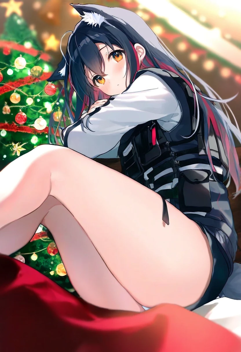 ((yutoka mizu)),[[suimya]],[[[noco]]],[[[[[[miwano rag]]]]]], - 1girl,texas \(arknights\),arknights,underwear,tactical vest,christmas tree,christmas ornaments,