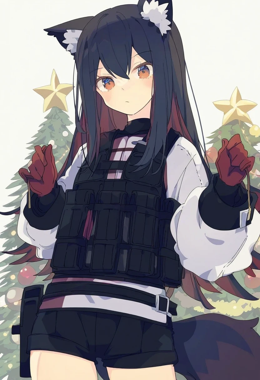 ogipote,nikorashi-ka,katahira masashi,murakami suigun,touzai\(poppin phl95\), - 1girl,texas \(arknights\),arknights,underwear,tactical vest,christmas tree,christmas ornaments,