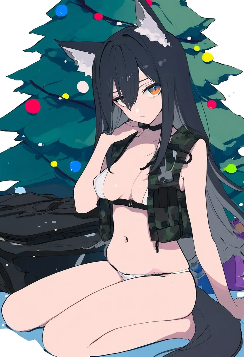 (mochizuki kei),wlop,mikozin,enkyo yuuichirou,tianliang duohe fangdongye, - 1girl,texas \(arknights\),arknights,underwear,tactical vest,christmas tree,christmas ornaments,