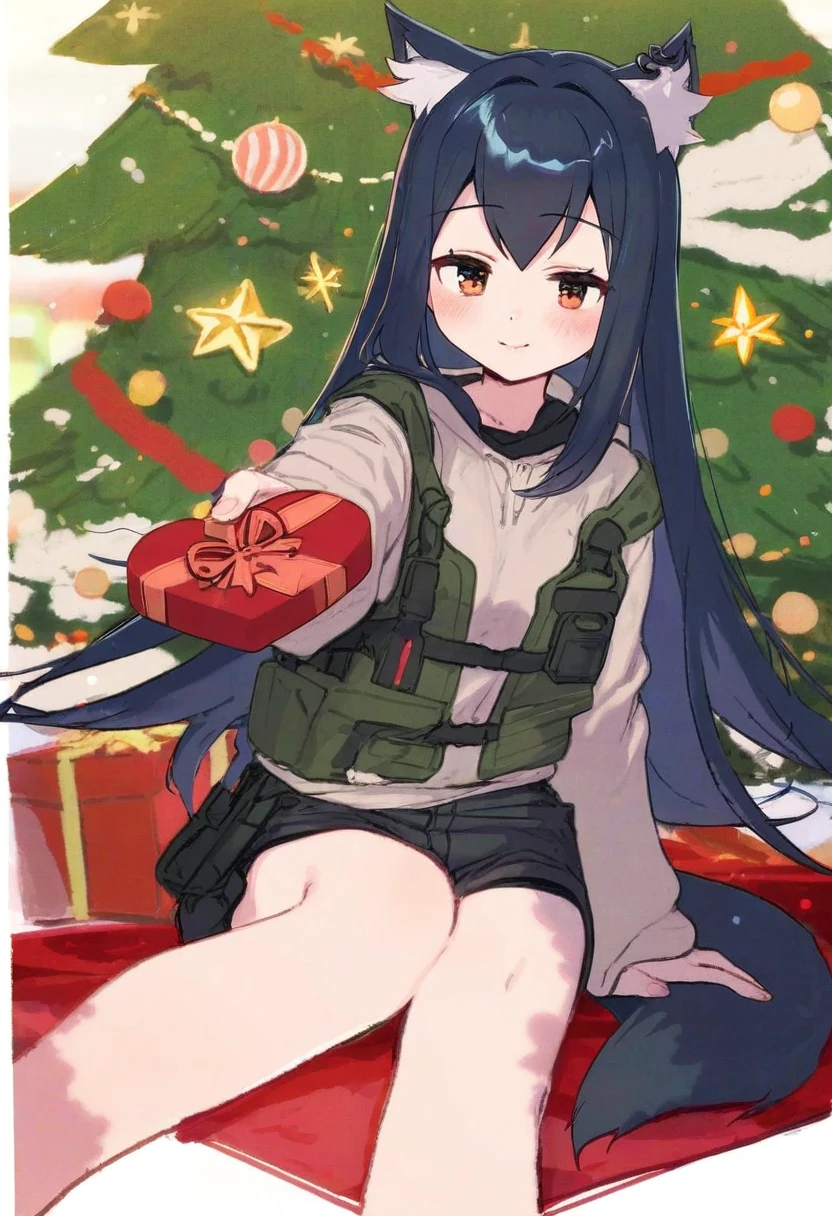 7010,[reoen],[yoru nai],((do m kaeru)),[[hizuki yayoi]],[[azuuru]],(maccha \(mochancc\)),(nikaidou kou), - 1girl,texas \(arknights\),arknights,underwear,tactical vest,christmas tree,christmas ornaments,