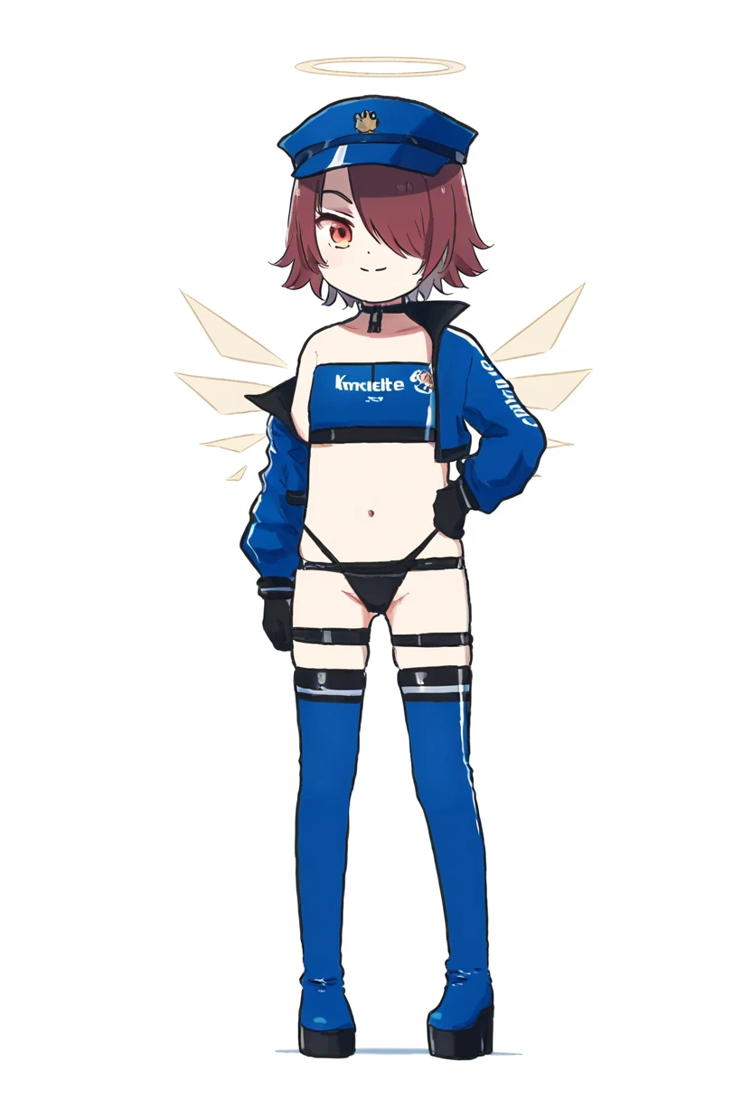 ((kannko bokujou)),[suminagashi],(cierra \(ra-bit\)),xinzoruo,[[mokufuu]],koruri,(saru),[zuizi], - 1girl,exusiai \(arknights\),arknights,black gloves,black panties,blue thigh boots,blue hat,blue jacket,long sleeves,race queen,thigh strap,thong,single bare shoulder,skindentation,tire,