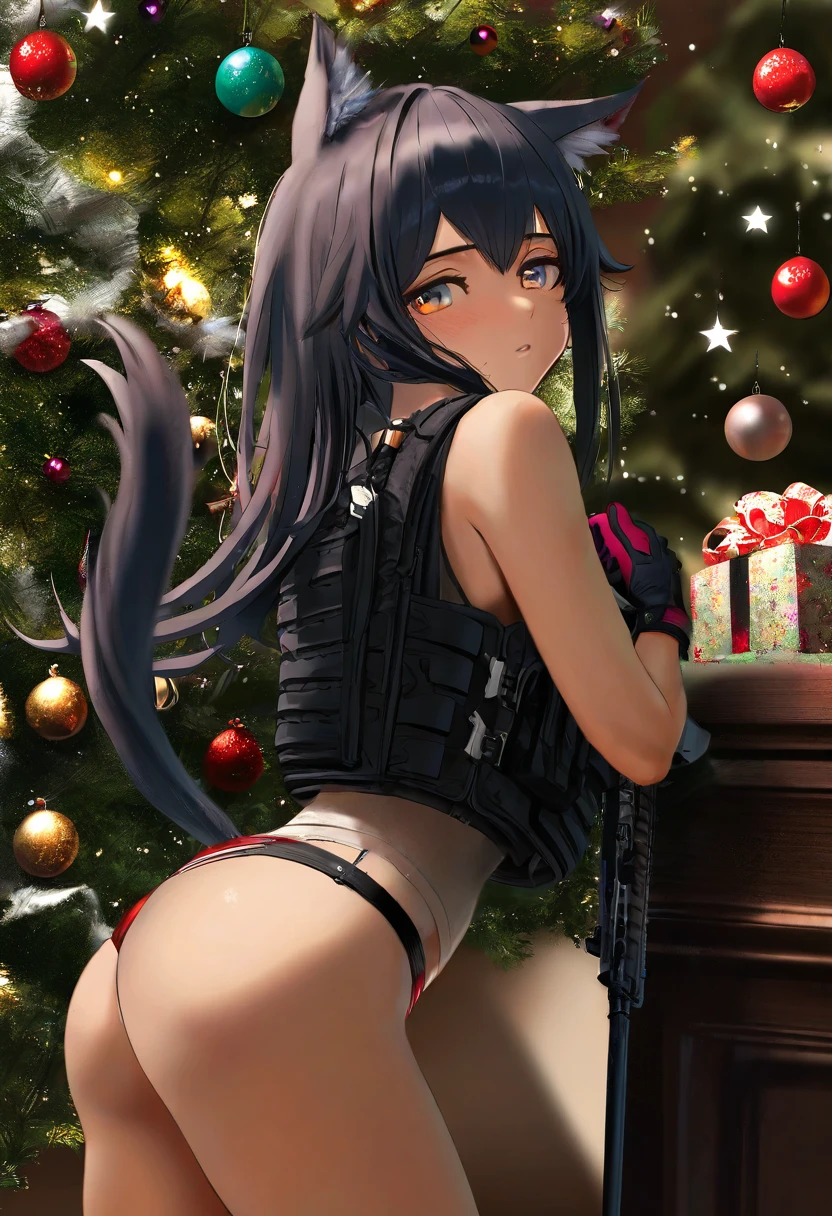 ((si10ra)),[[gusha s,wanke,yoneyama mai,wlop,silvertsuki,hiro \(dismaless\)]], - 1girl,texas \(arknights\),arknights,underwear,tactical vest,christmas tree,christmas ornaments,