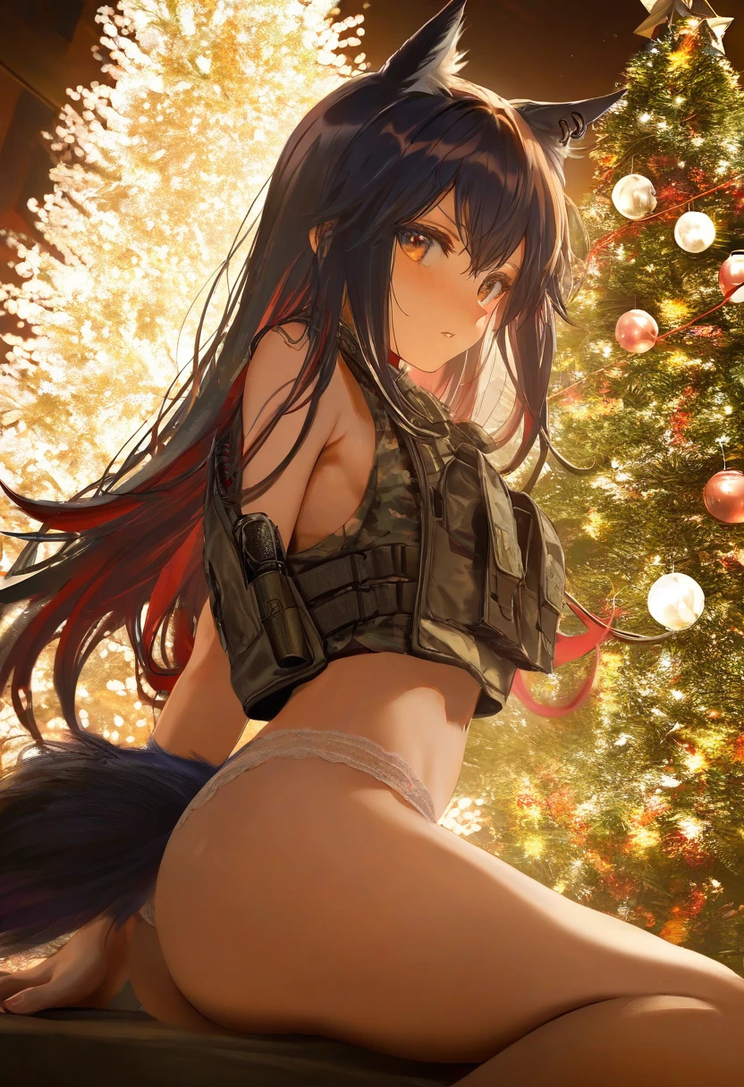 (Morikura En),Rella,[nanaken nana],u u zan,banishment,stu dts),[miv4t],[[wlop]] ((suzumi \(ccroquette\))),([rei \(sanbonzakura\)]),([torino aqua]),close-up, - 1girl,texas \(arknights\),arknights,underwear,tactical vest,christmas tree,christmas ornaments,