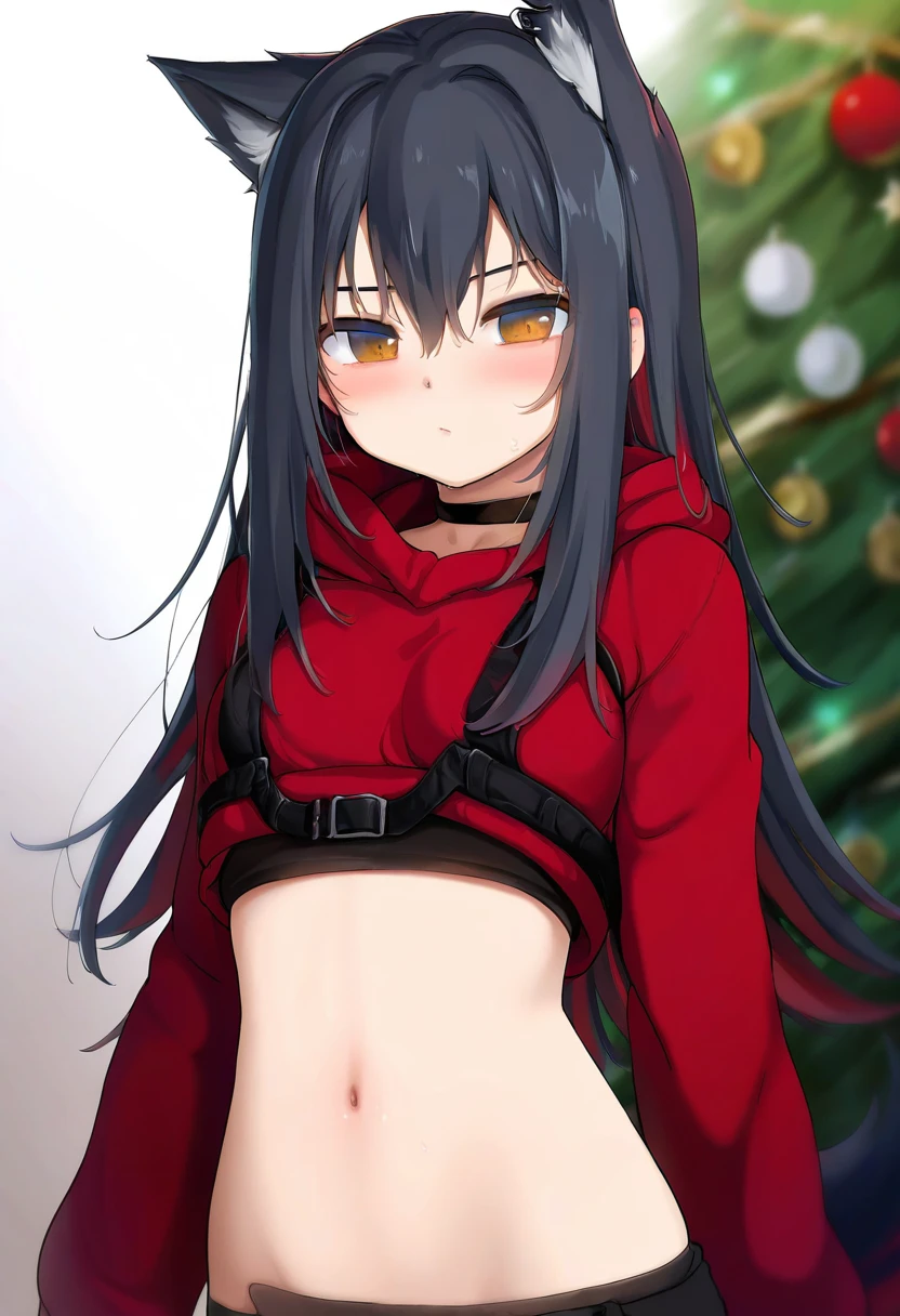 ((gusha s,kyokucho)),(kedama milk,amashiro natsuki),AS109, - 1girl,texas \(arknights\),arknights,underwear,tactical vest,christmas tree,christmas ornaments,