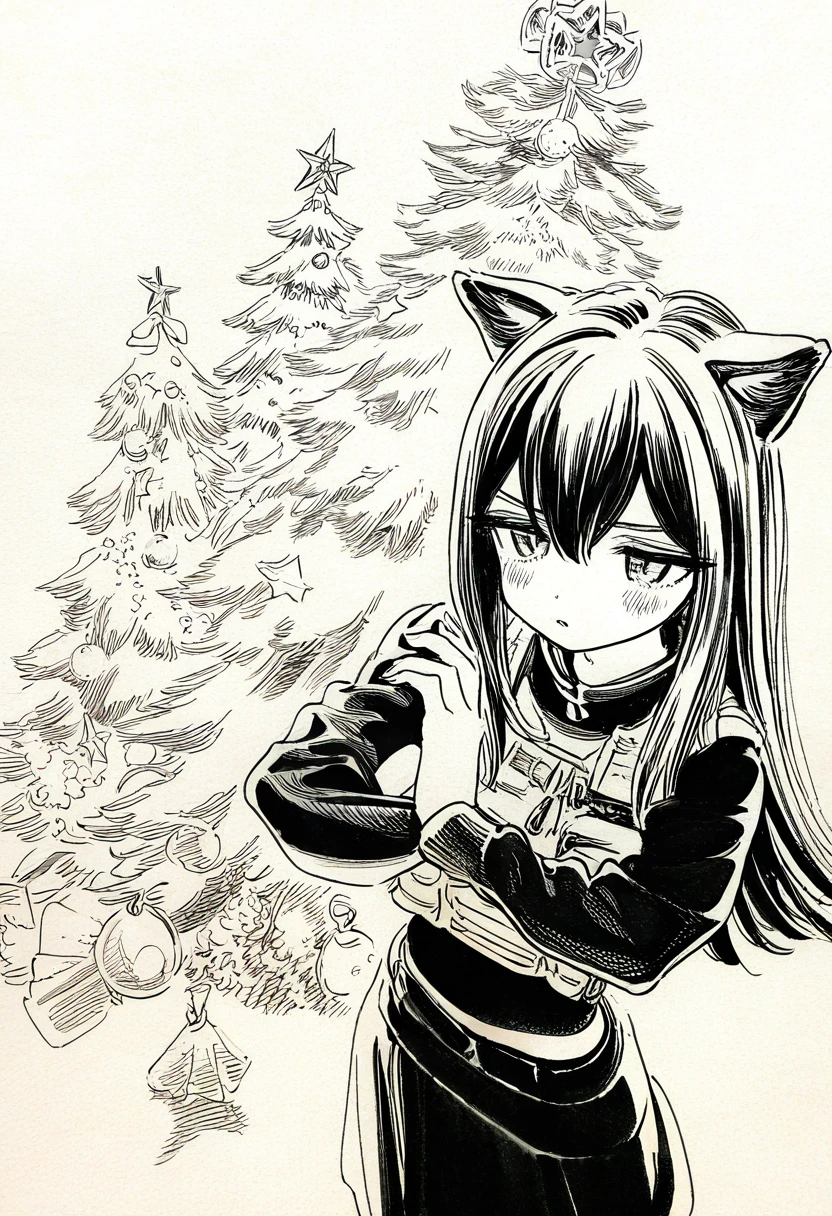 ((((hiro \(dismaless\),kotobuki utage)))),hitomaru,[[Kyokucho,murata range]],close-up, - 1girl,texas \(arknights\),arknights,underwear,tactical vest,christmas tree,christmas ornaments,