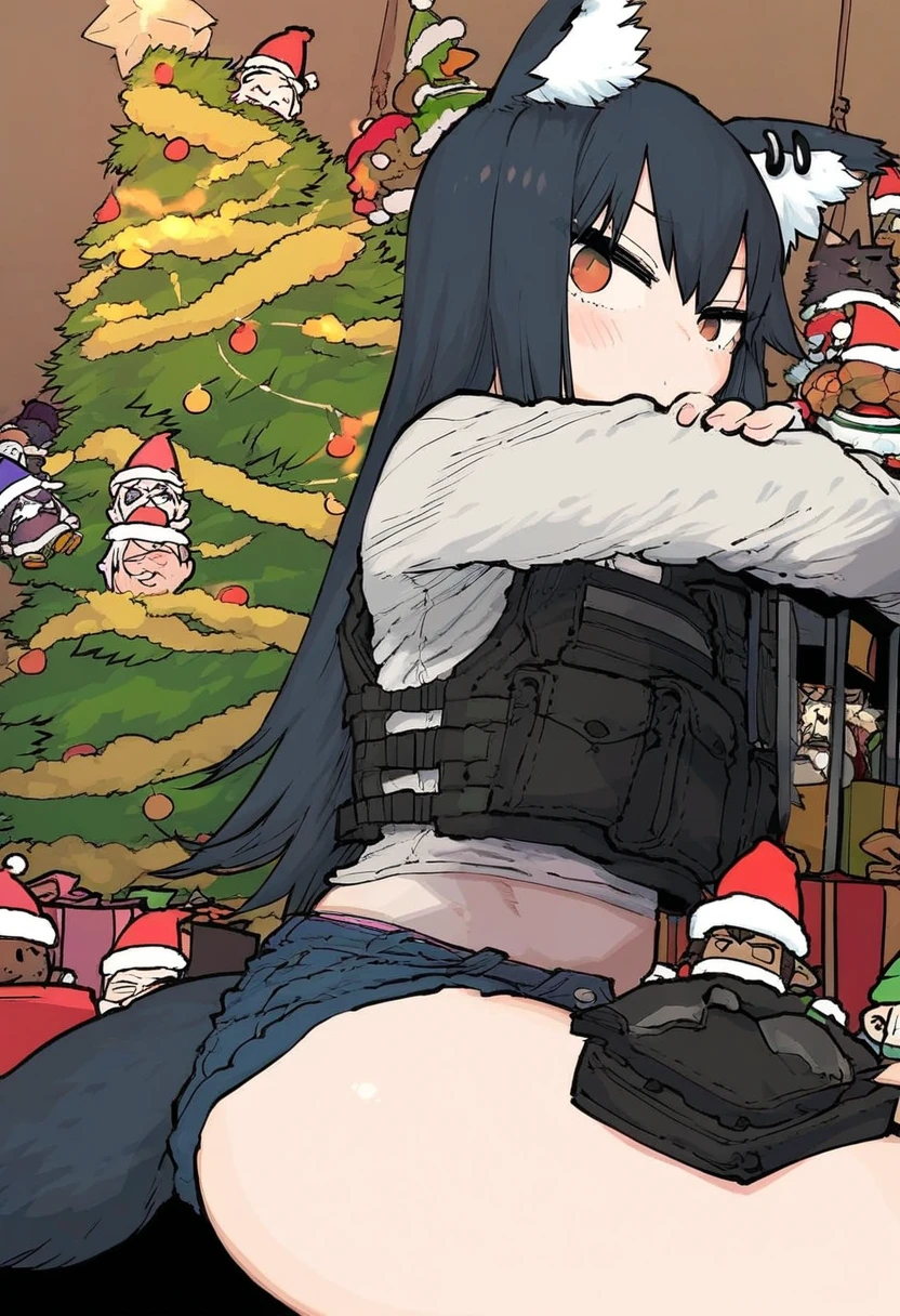 [[mo \(kireinamo\)]],((maki keigo)),[ningen mame],[maeshima shigeki],(ssambatea),(ebimomo),[[miyoshi yoshimi]],[[azuuru]], - 1girl,texas \(arknights\),arknights,underwear,tactical vest,christmas tree,christmas ornaments,