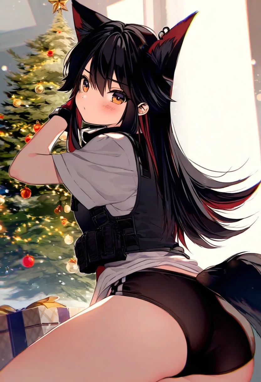 [[shuri \(84k\)]],[[necomi]],((natsuki teru)),kawacy,[risui \(suzu rks\)],[nakano maru],[dede \(qwea 00000\)],[takitarou], - 1girl,texas \(arknights\),arknights,underwear,tactical vest,christmas tree,christmas ornaments,