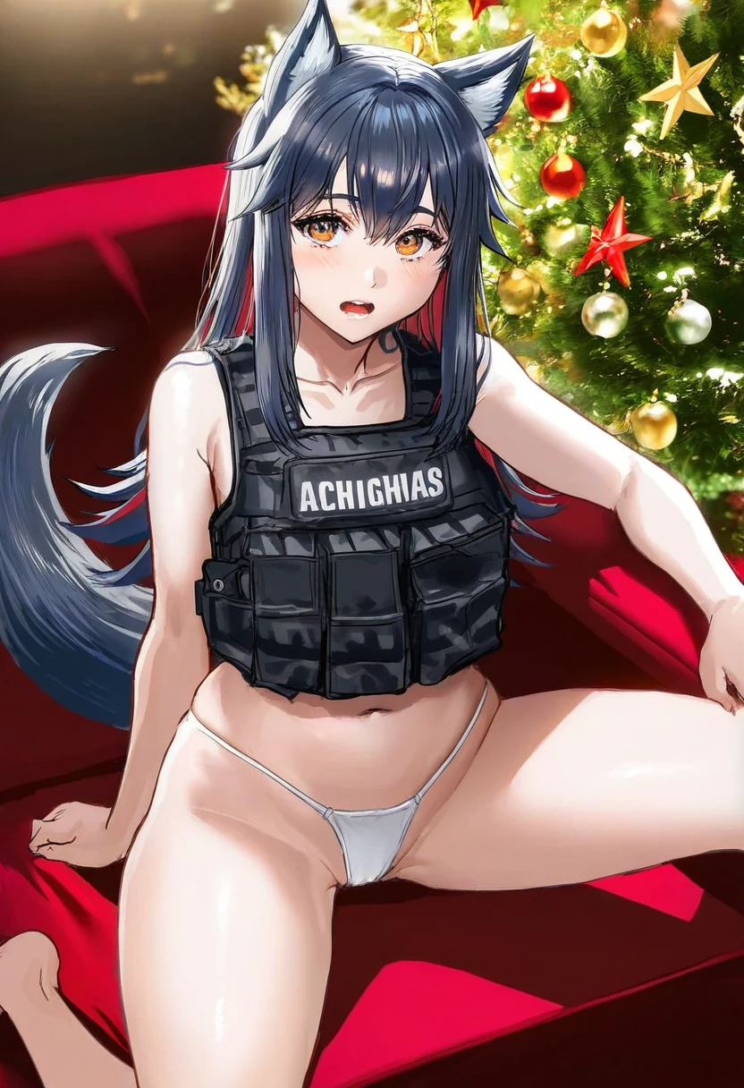 ((haru \(hiyori-kohal\))),[[tachibana roku]],[midori foo],(taesi),[[ayu \(mog\)]],milkychu,(ran'ou \(tamago no kimi\)),[djheycha], - 1girl,texas \(arknights\),arknights,underwear,tactical vest,christmas tree,christmas ornaments,