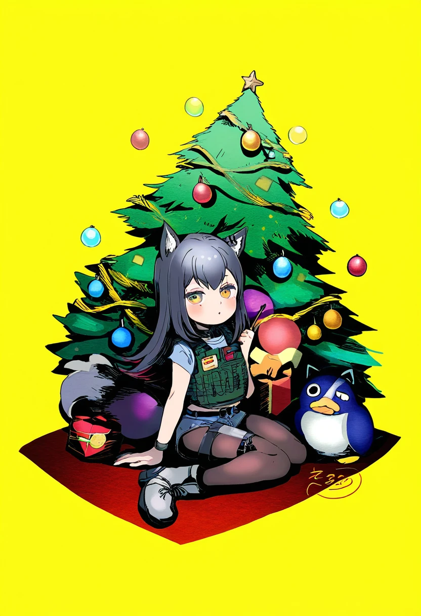 ((kisaragi yuu \(fallen sky\))),(ittokyu),((ucmm)),(asatsuki \(fgfff\)),[[hanekoto]],((demizu posuka)),[[sasairebun]],[sofra], - 1girl,texas \(arknights\),arknights,underwear,tactical vest,christmas tree,christmas ornaments,