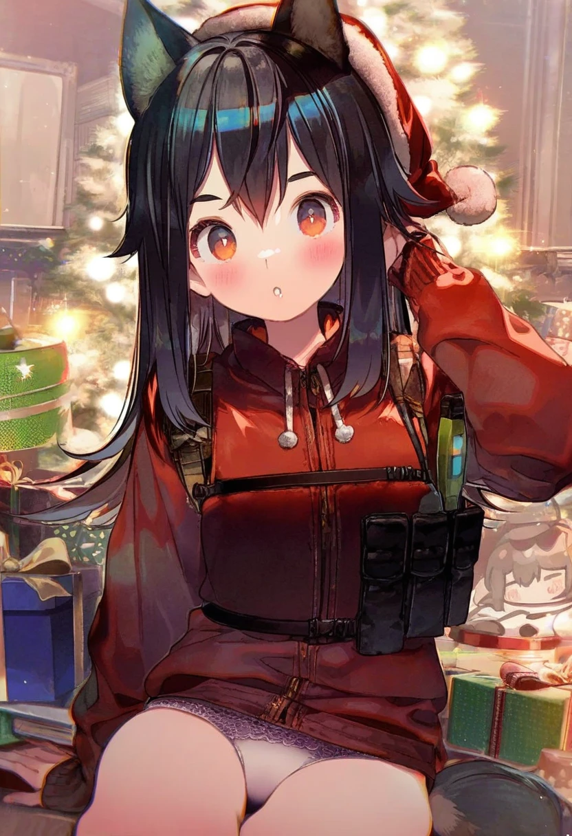 ((miyuki ruria)),[[ayu \(mog\)]],[gomzi],(hisakata souji),[nonco],(onono imoko),(m k),((kawacy)), - 1girl,texas \(arknights\),arknights,underwear,tactical vest,christmas tree,christmas ornaments,