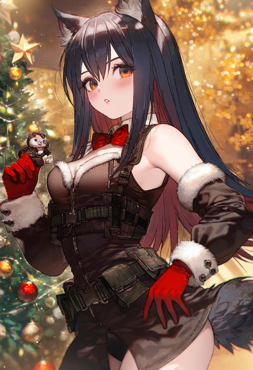 (fagi \(kakikaki\),shimatani azu,minaba hideo),[yoshida akihiko],((ciloranko)),[[[pigeon666]]],kawacy,((maeka \(kumaekake\))),nardack, - 1girl,texas \(arknights\),arknights,underwear,tactical vest,christmas tree,christmas ornaments,