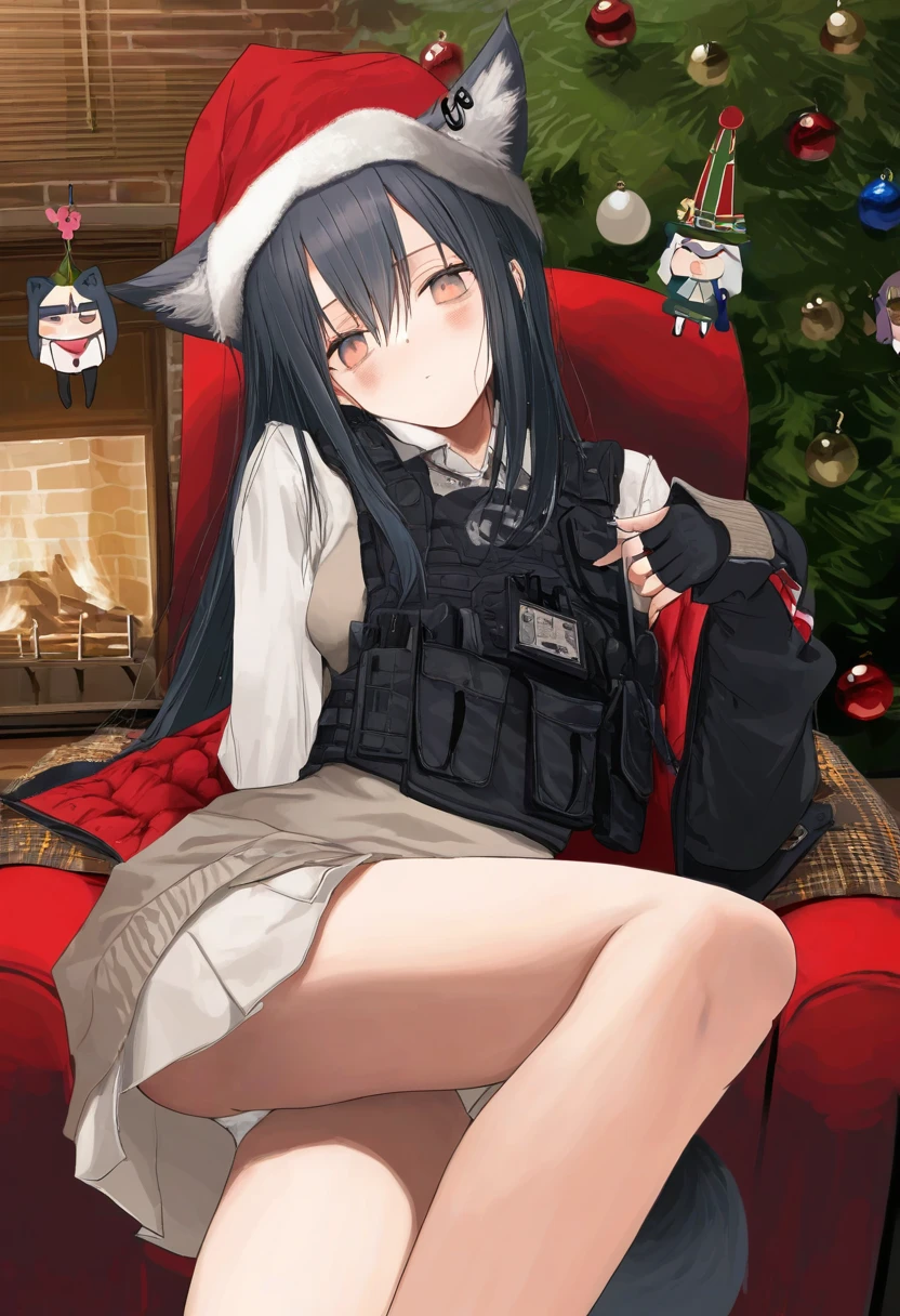 saiguchi otoufu,[refeia],(whoosaku),[nadegata],(hito komoru),[[anmi]],[[reddizen]],((necomi)), - 1girl,texas \(arknights\),arknights,underwear,tactical vest,christmas tree,christmas ornaments,