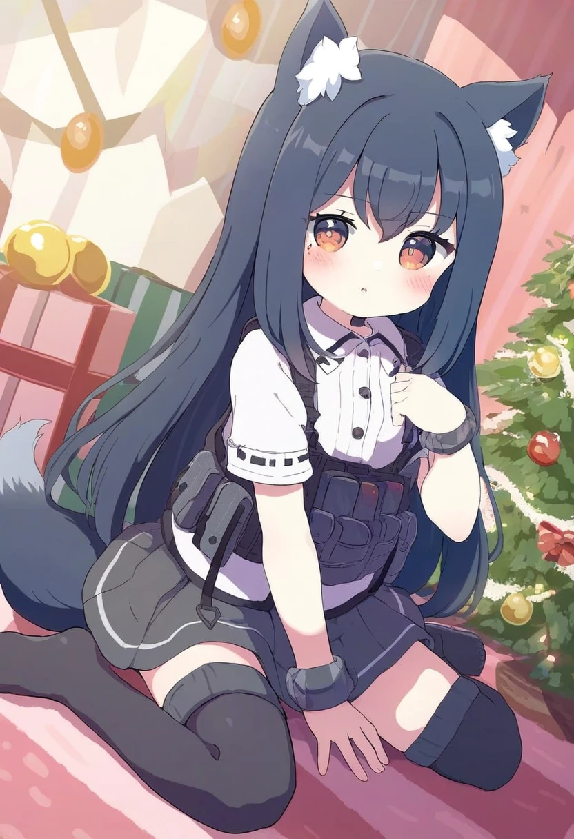 [yumenouchi chiharu],sakura \(39ra\),(naga u,tyakomes),henreader,baku-p,daizu \(melon-lemon\), - 1girl,texas \(arknights\),arknights,underwear,tactical vest,christmas tree,christmas ornaments,