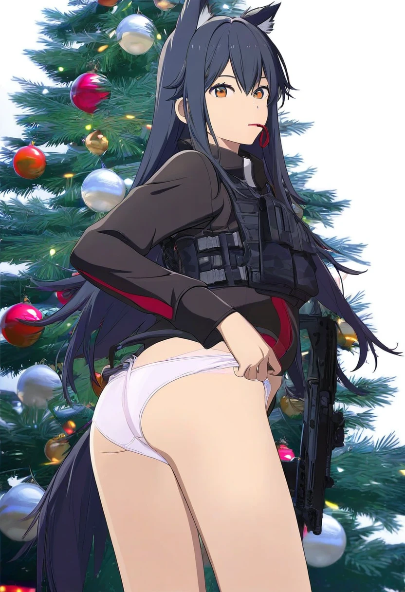 ((miyuki \(miyuki0529\))),((tooo)), - 1girl,texas \(arknights\),arknights,underwear,tactical vest,christmas tree,christmas ornaments,