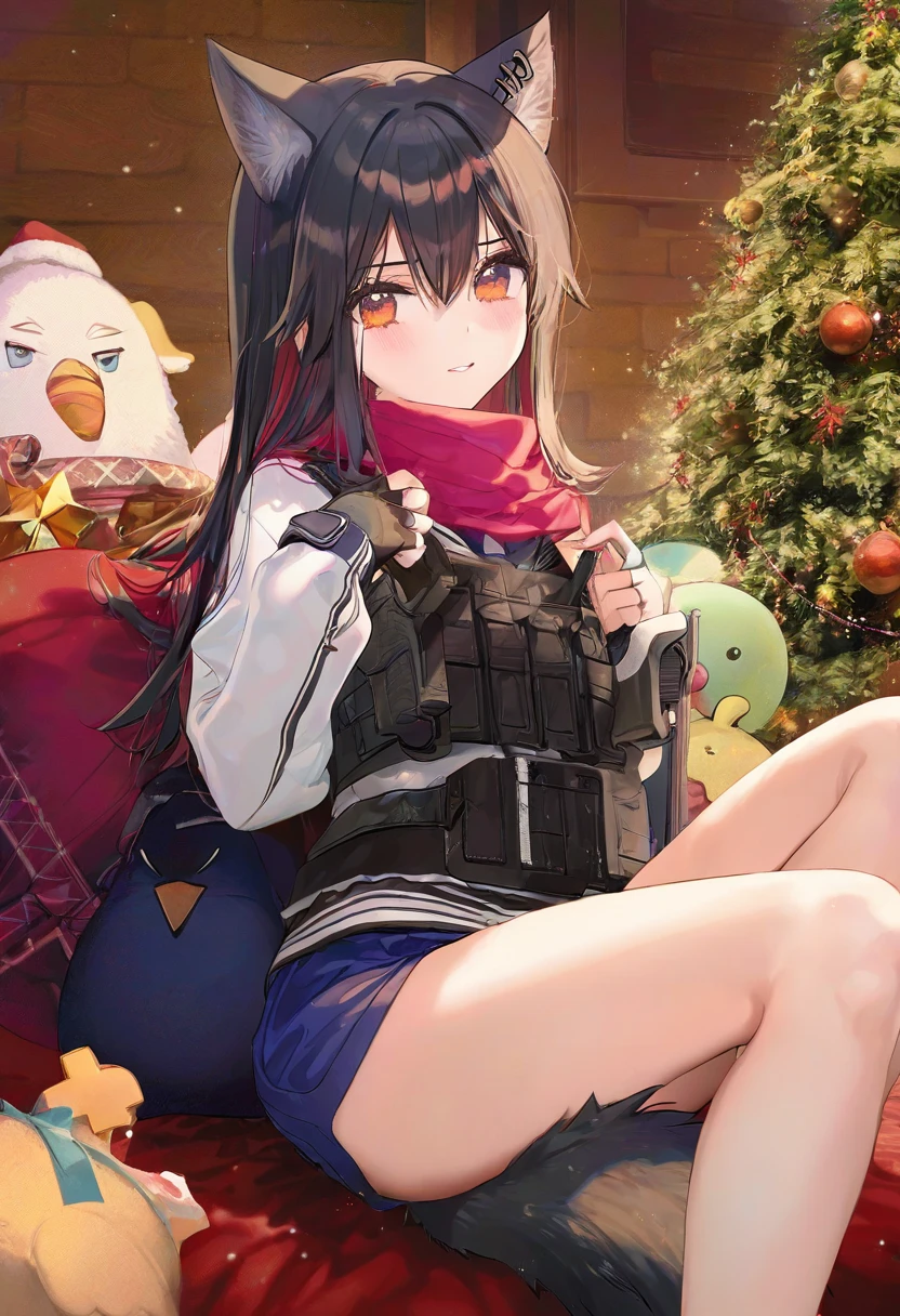 ((ciloranko,rella)),mx2j,((((ask \(askzy\))))),kobuichi,(atdan),(((torino aqua))),tinker bell,ningen mame,[[[kedama milk]]],(necomi),anmi,wanke,wasabi \(sekai\),ru zhai,fujiyama,dsmile,narduck,hiten \(hitenkei\),modare],[[fuzichoco]],[[[[mignon,kimishima ao]]]], - 1girl,texas \(arknights\),arknights,underwear,tactical vest,christmas tree,christmas ornaments,