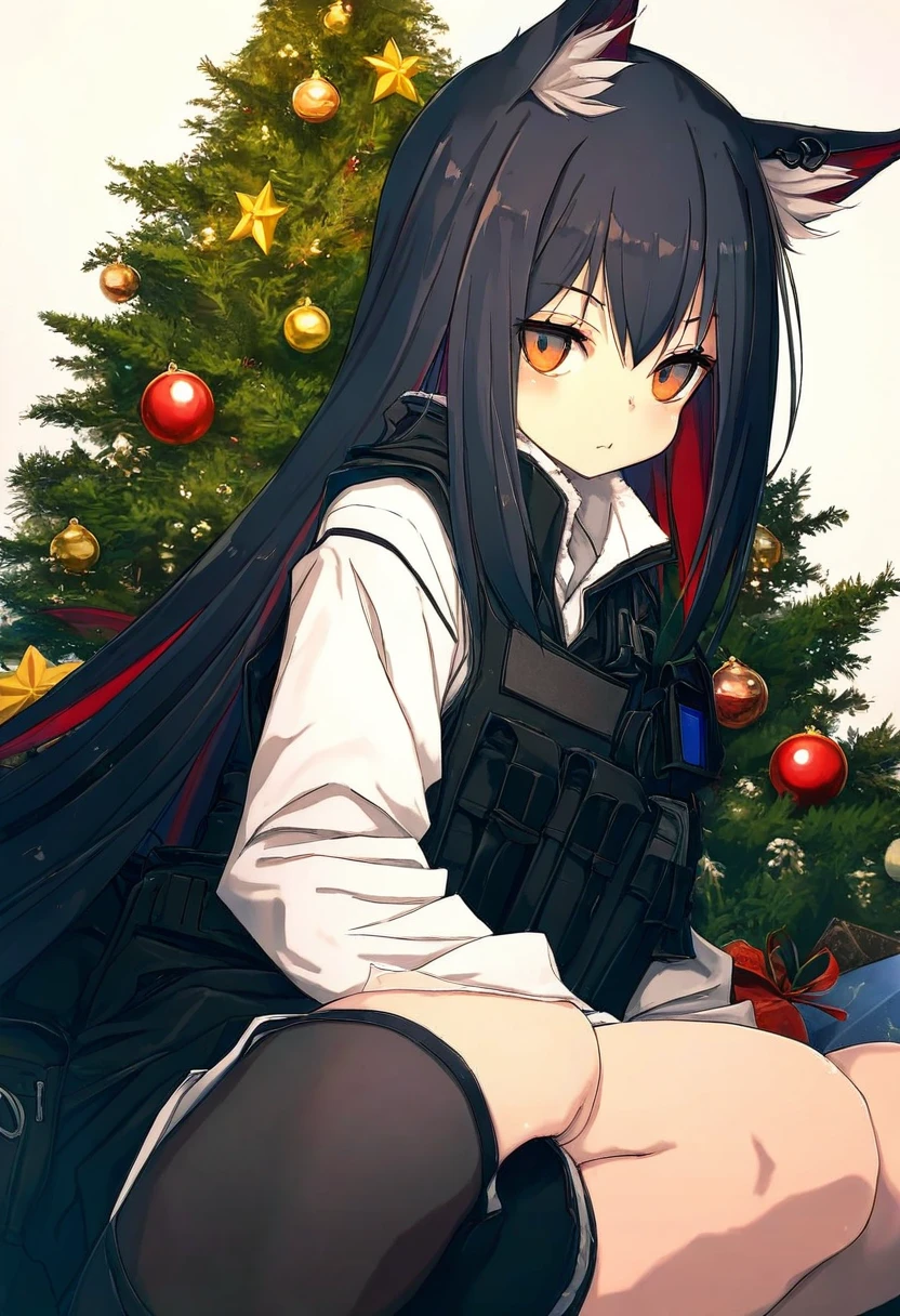 (hitomaru),[sy4,dango \(uni 520\)],[[nagishiro mito]],[[[[Ishikei]]]], - 1girl,texas \(arknights\),arknights,underwear,tactical vest,christmas tree,christmas ornaments,