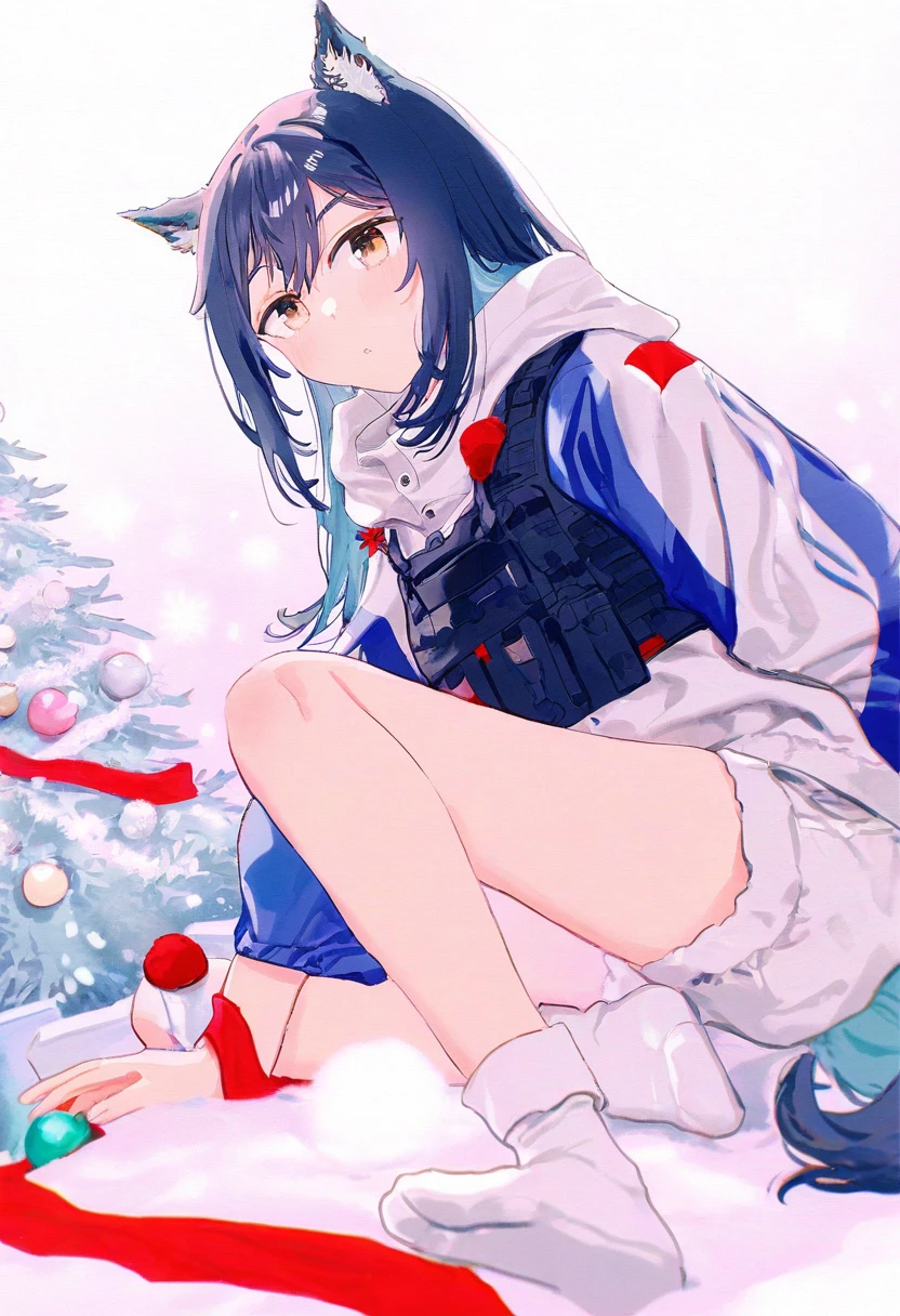 [[namie]],aspara,((tabi \(tabisumika\))),[[[[ao+beni]]]],ayul \(ayulneri 92\),(norizc),[yokochou],(((rin31153336))),(((migolu))),sho (sho lwlw), - 1girl,texas \(arknights\),arknights,underwear,tactical vest,christmas tree,christmas ornaments,