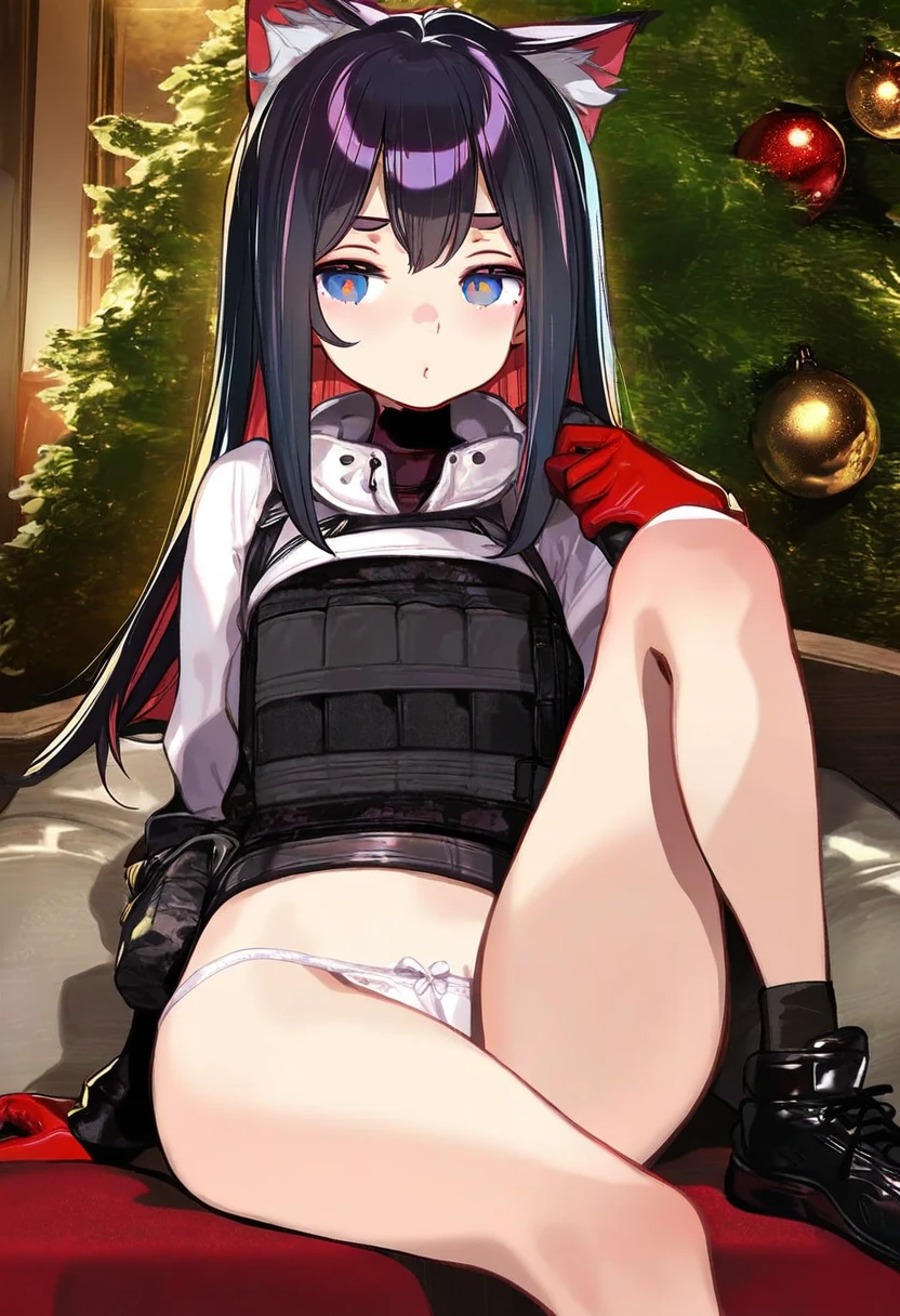 ((ke-ta),(onono imoko),OlchaS,ask \(askzy\)), - 1girl,texas \(arknights\),arknights,underwear,tactical vest,christmas tree,christmas ornaments,