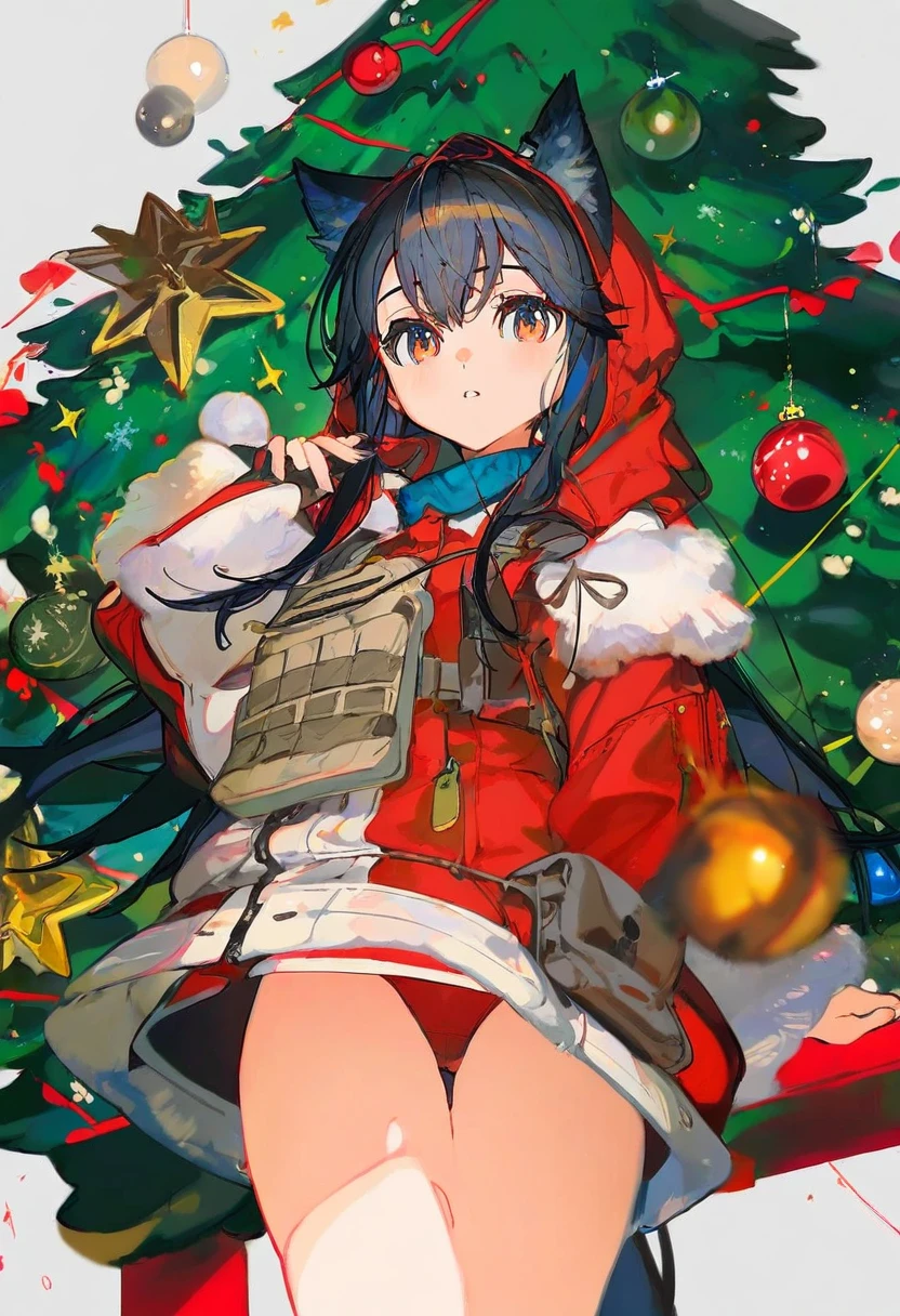 [yoneyama mai],[mika pikazo],[[ciloranko]],[sho \(sho lwlw\)], - 1girl,texas \(arknights\),arknights,underwear,tactical vest,christmas tree,christmas ornaments,