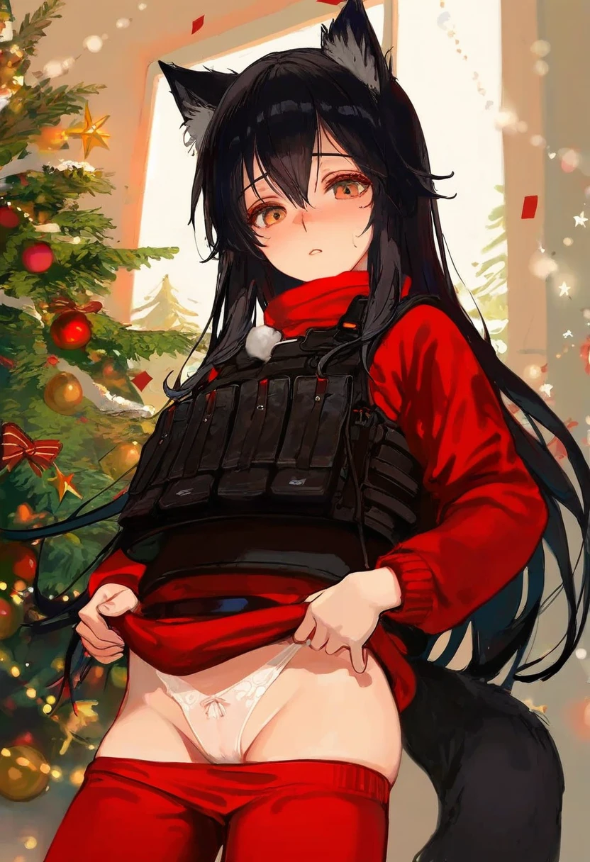 (rei \(sanbonzakura\),ciloranko,akizero1510),[as109],lam \(ramdayo\),ningen mame,[ask\(askzy\)],puuzaki puuna,[maccha \(mochancc\)],[wlop],[henreader], - 1girl,texas \(arknights\),arknights,underwear,tactical vest,christmas tree,christmas ornaments,