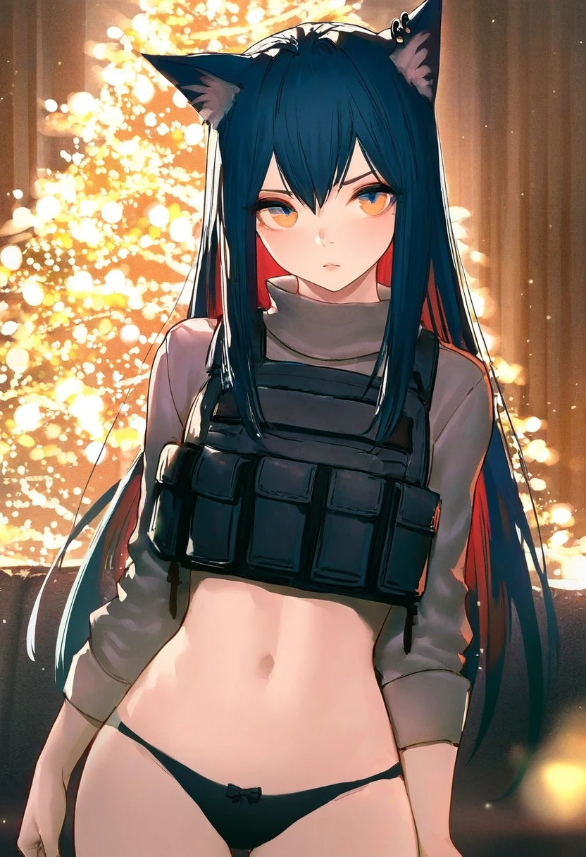 (kousaki ruri),ningen mame,fumio \(rsqkr\),[sho \(sho lwlw\)],[ask \(askzy\)],wanke,[[tianliang duohe fangdongye]],[wlop], - 1girl,texas \(arknights\),arknights,underwear,tactical vest,christmas tree,christmas ornaments,