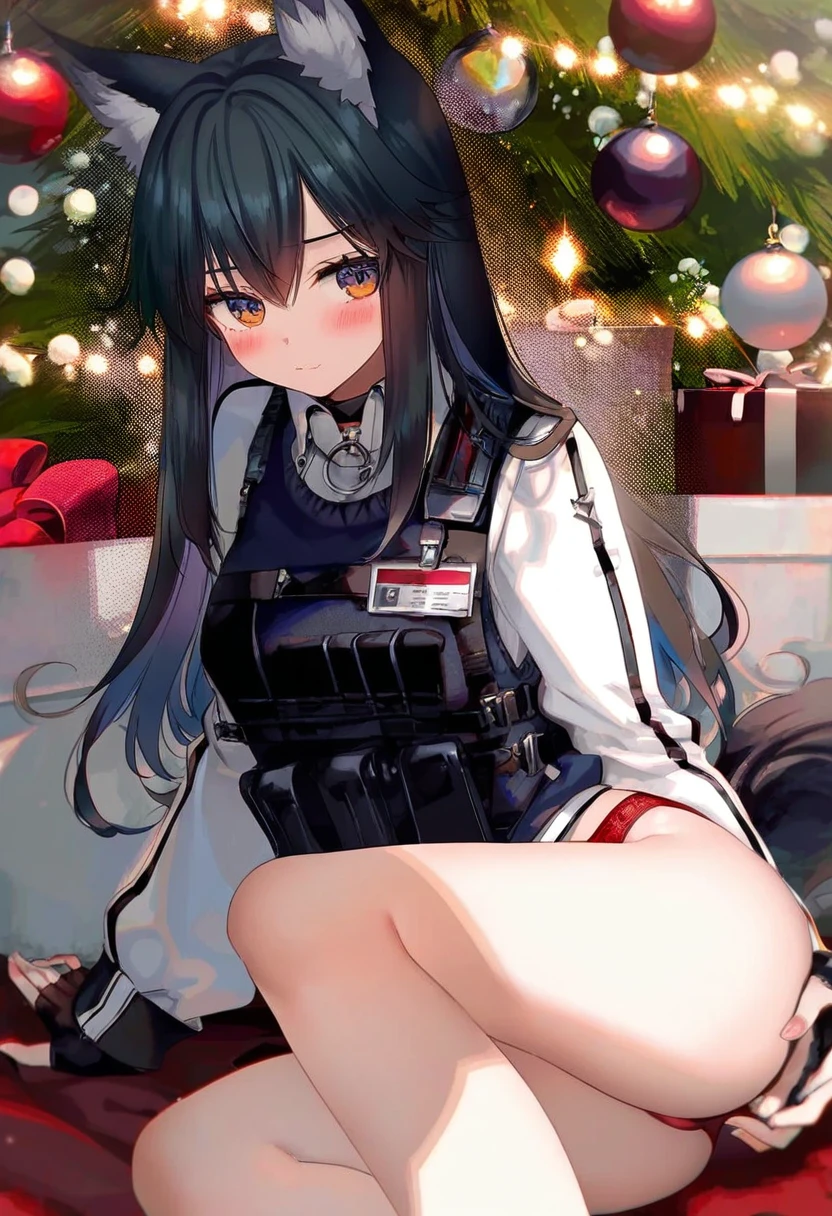 ru zhai,(kousaki ruri),ningen mame,[[momoko\(momopoco\)]],(creayus),kawacy,[[wlop]], - 1girl,texas \(arknights\),arknights,underwear,tactical vest,christmas tree,christmas ornaments,