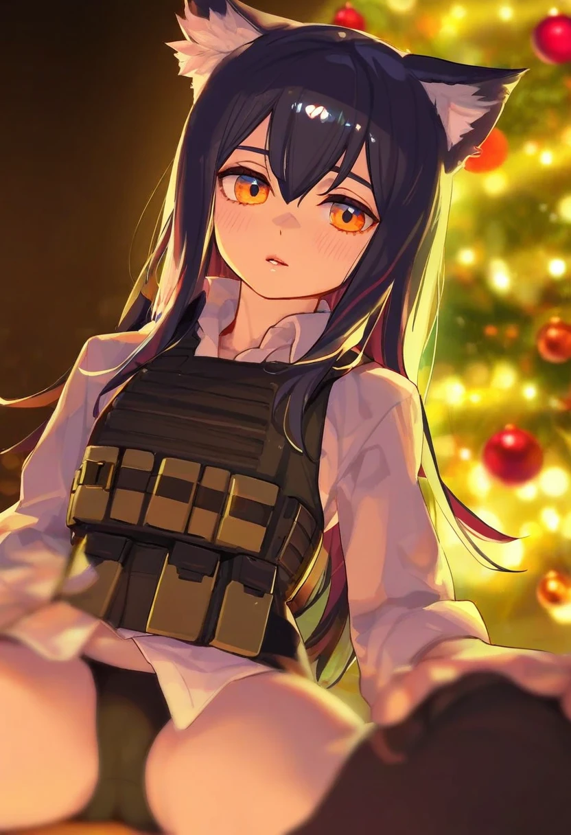 (kousaki ruri),ningen mame,[enkyo yuuichirou],[phantom ix row],ask\(askzy\),[tianliang duohe fangdongye], - 1girl,texas \(arknights\),arknights,underwear,tactical vest,christmas tree,christmas ornaments,