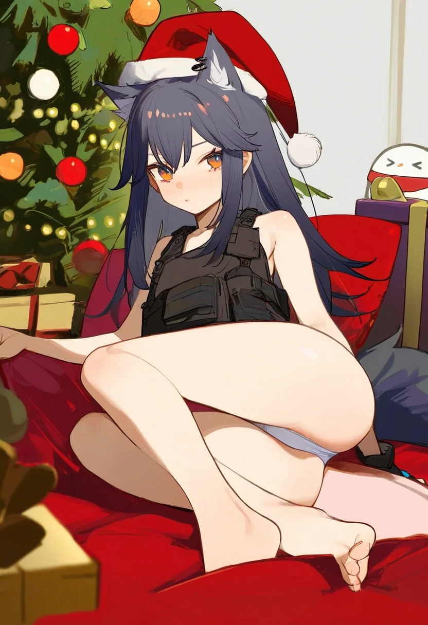 fenrir \(fenriluuu\),ask\(askzy\),[beijuu],tianliang duohe fangdongye,simao \(x x36131422\),[yoneyama mai],kedama milk, - 1girl,texas \(arknights\),arknights,underwear,tactical vest,christmas tree,christmas ornaments,