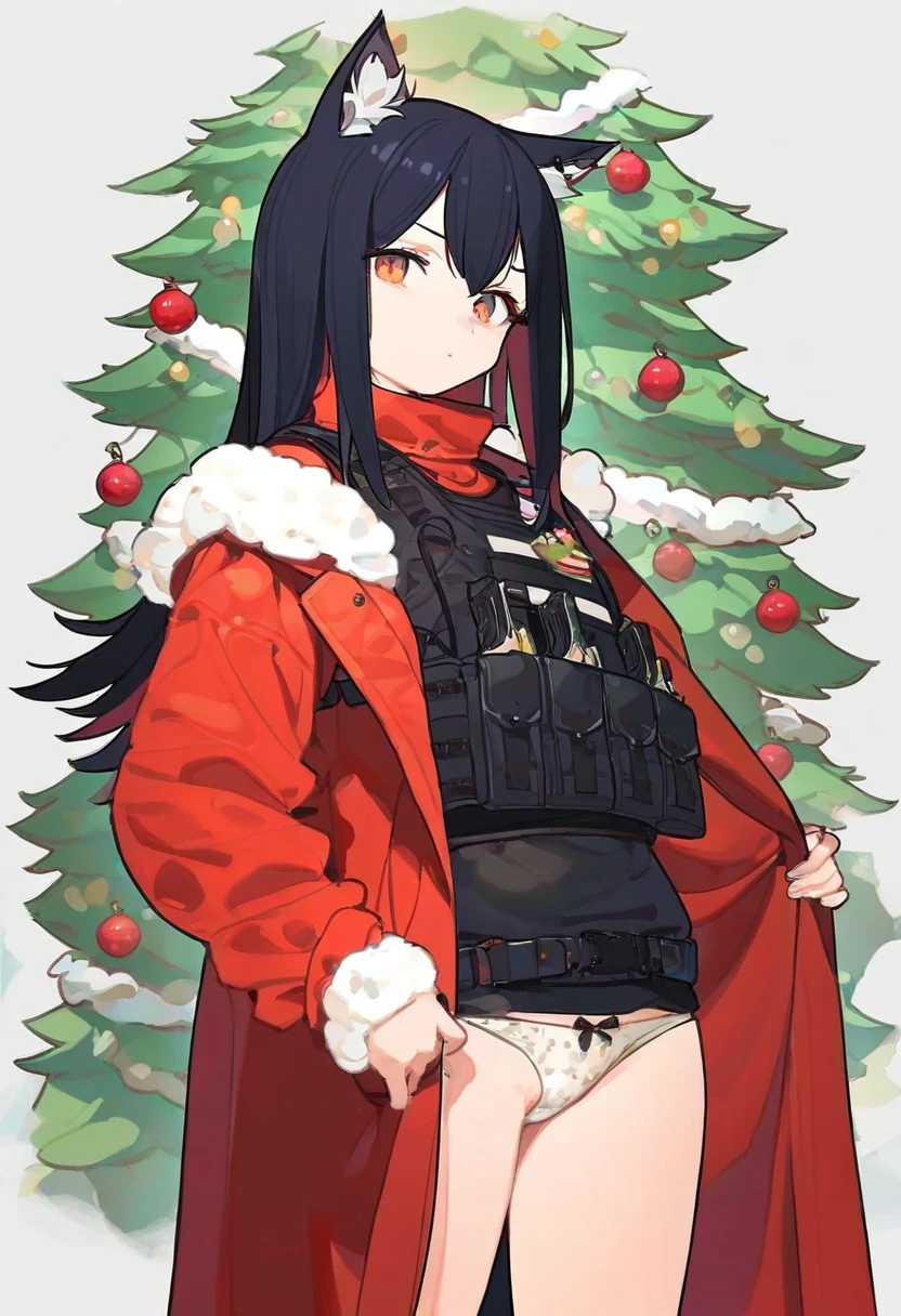 rororogi mogera,[KuroBlood,bukurote],timbougami,[[tianliang duohe fangdongye]],[ideolo], - 1girl,texas \(arknights\),arknights,underwear,tactical vest,christmas tree,christmas ornaments,
