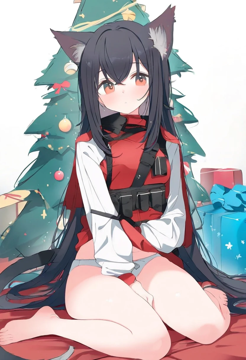 ((deyui,mikozin)),[jyt],40hara,[[gusha s]],((chen bin)), - 1girl,texas \(arknights\),arknights,underwear,tactical vest,christmas tree,christmas ornaments,