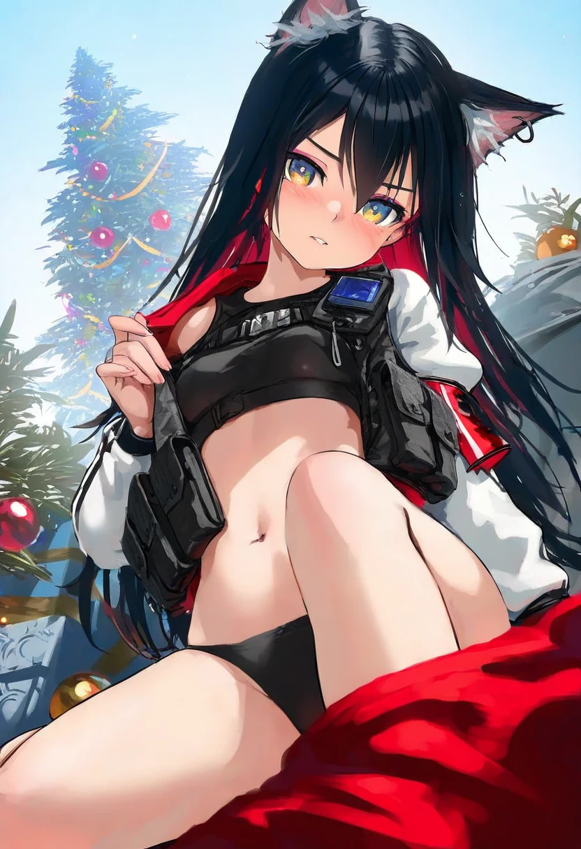 [kedama milk],mika pikazo,(wlop,reoen),happoubi jin,[[As109]], - 1girl,texas \(arknights\),arknights,underwear,tactical vest,christmas tree,christmas ornaments,