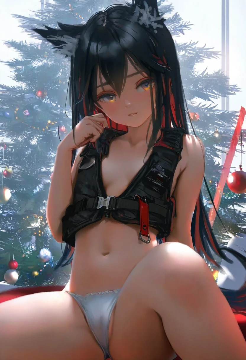 [kedama milk],(wlop,reoen),[[As109]], - 1girl,texas \(arknights\),arknights,underwear,tactical vest,christmas tree,christmas ornaments,