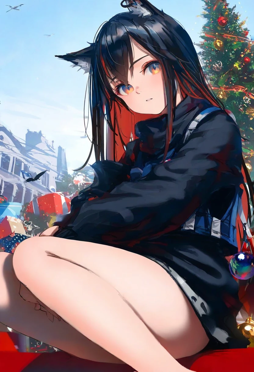 [kedama milk],mika pikazo,(wlop,reoen),happobi jin,[[As109]], - 1girl,texas \(arknights\),arknights,underwear,tactical vest,christmas tree,christmas ornaments,