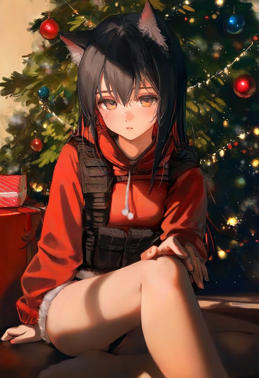 [wlop],ciloranko,[[usashiro mani]],[[[[as109]]]], - 1girl,texas \(arknights\),arknights,underwear,tactical vest,christmas tree,christmas ornaments,