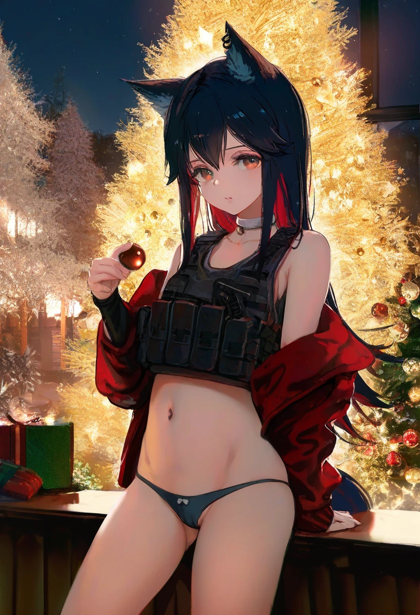 (wlop,reoen),[kedama milk],momoco,ke-ta,40hara,[As109],Torino,ask\(askzy\),ciloranko,[sho \(sho lwlw\)],wlop,[Rella],[omone hokoma agm], - 1girl,texas \(arknights\),arknights,underwear,tactical vest,christmas tree,christmas ornaments,