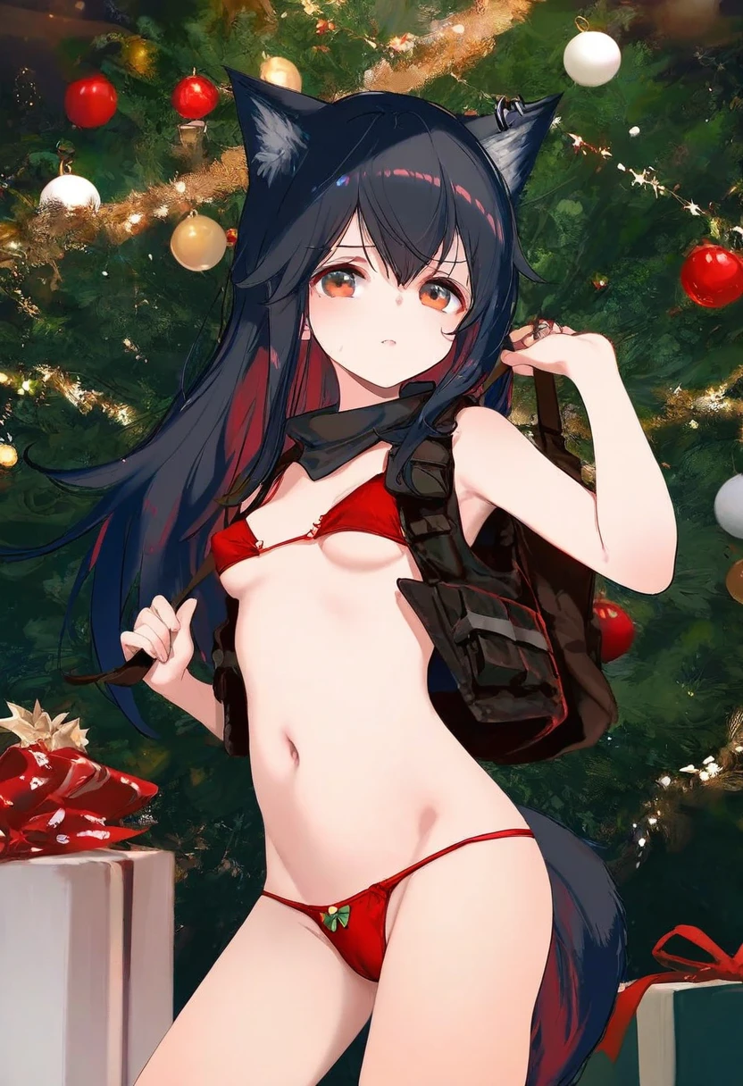 chen bin,wlop,[kedama milk],momoco,ke-ta,40hara,[As109],Torino,ask\(askzy\),ciloranko,[sho \(sho lwlw\)],[Rella],[omone hokoma agm], - 1girl,texas \(arknights\),arknights,underwear,tactical vest,christmas tree,christmas ornaments,