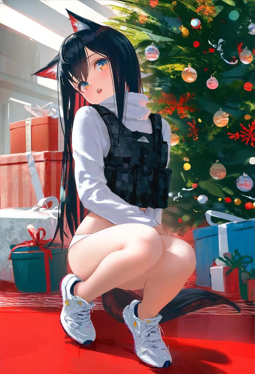[kedama milk],mika pikazo,(wlop,reoen,tianliang duohe fangdongye),[ask \(askzy\)],[[kantoku]], - 1girl,texas \(arknights\),arknights,underwear,tactical vest,christmas tree,christmas ornaments,
