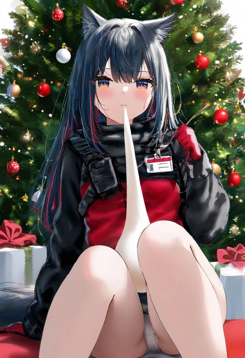 ((mafuyu)),(((mochi))),[[[wlop]]], - 1girl,texas \(arknights\),arknights,underwear,tactical vest,christmas tree,christmas ornaments,