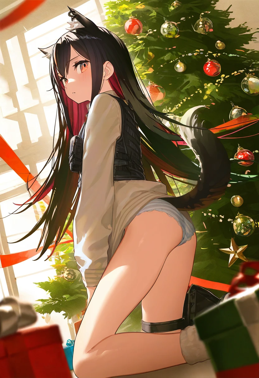ningen mame,mika pikazo,(reoen,tianliang duohe fangdongye),[ask \(askzy\)],[kantoku], - 1girl,texas \(arknights\),arknights,underwear,tactical vest,christmas tree,christmas ornaments,