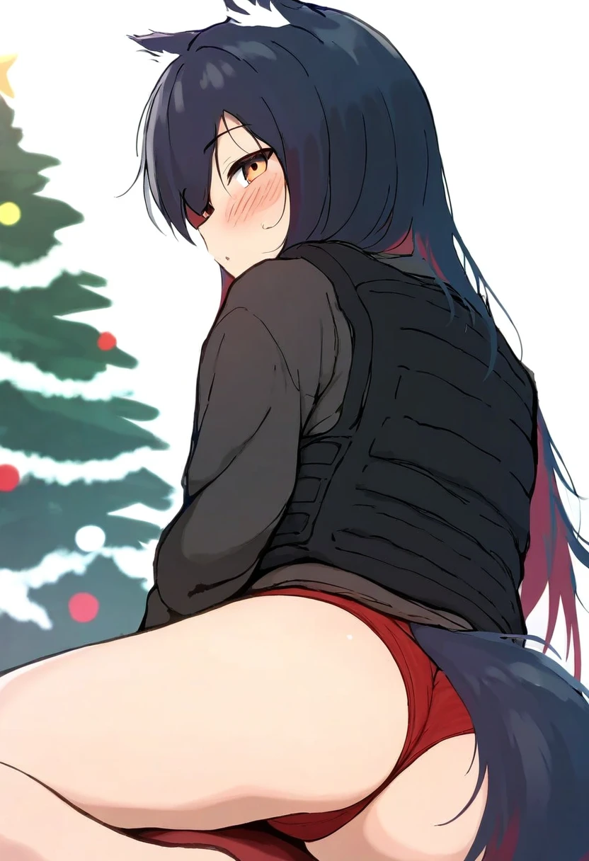 (((shacho \(ko no ha\) ))),[[tianliang duohe fangdouye]], - 1girl,texas \(arknights\),arknights,underwear,tactical vest,christmas tree,christmas ornaments,