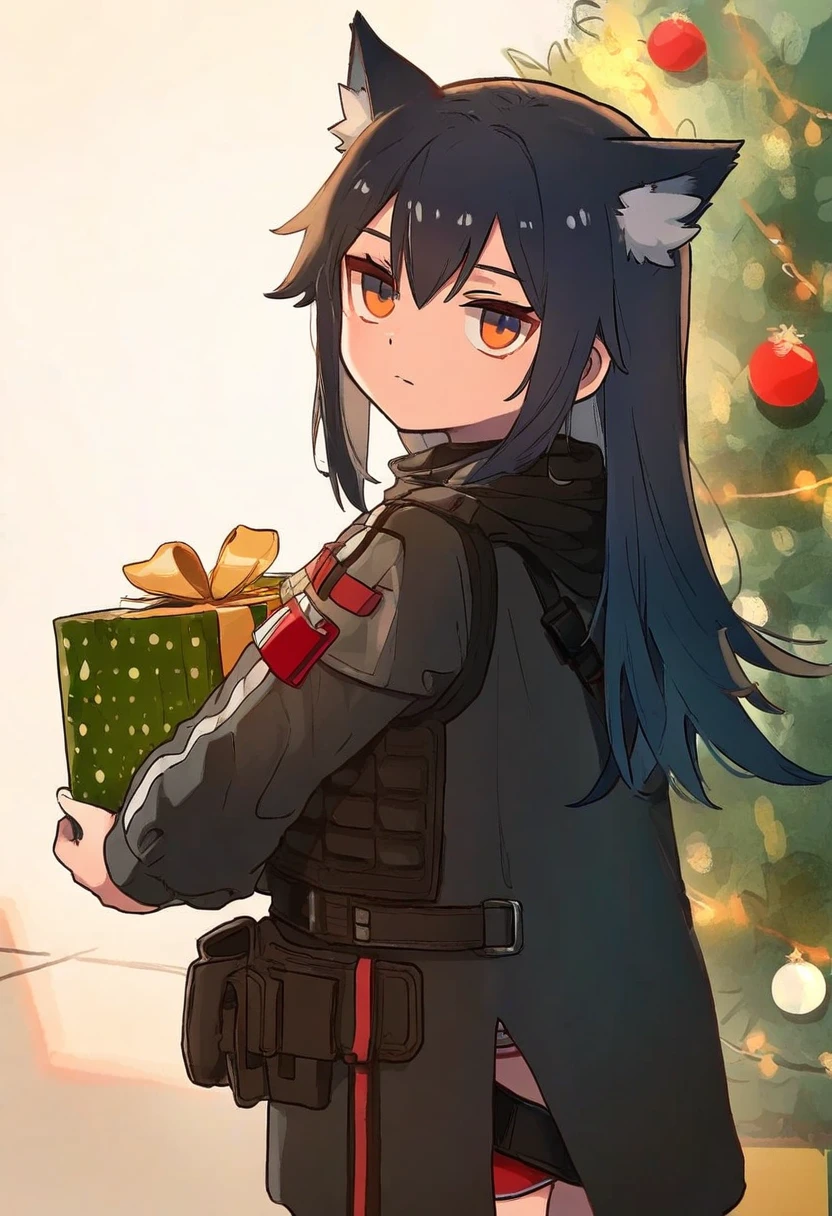 rokita,[[xinzoruo,eta,naga u]],ciloranko,ningen mame,[[as109]], - 1girl,texas \(arknights\),arknights,underwear,tactical vest,christmas tree,christmas ornaments,