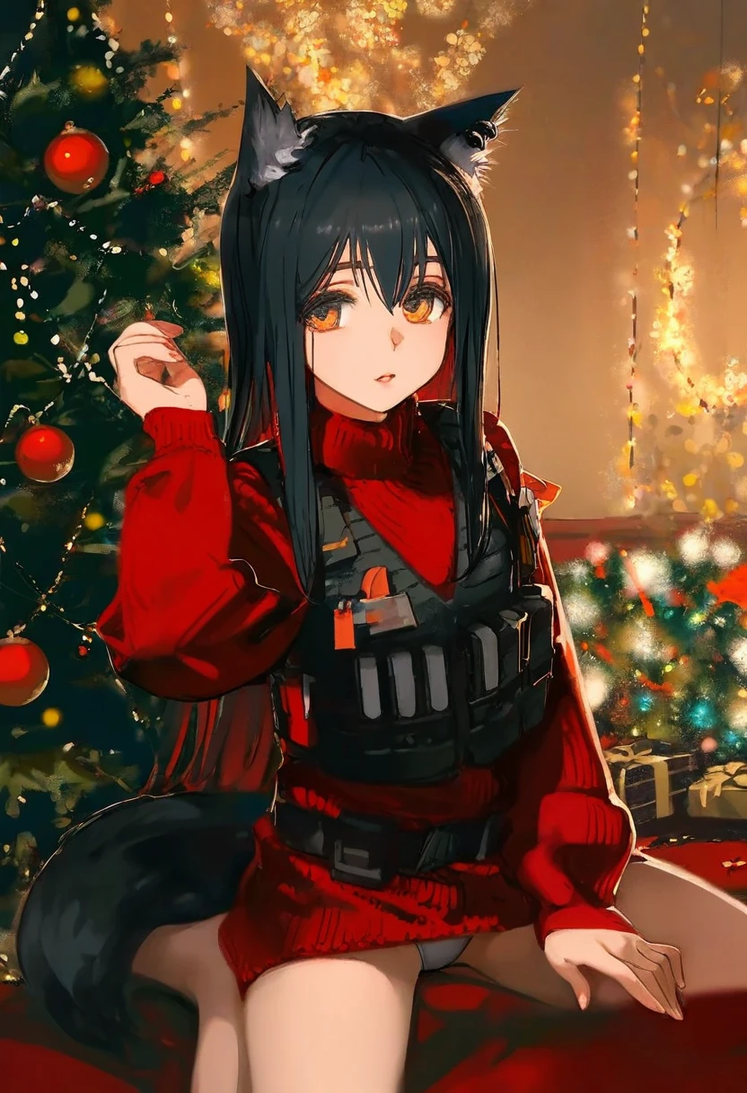 (amazuyu tatsuki,shiro9jira),ciloranko,ask (askzy),(wlop),[[tianliang duohe fangdongye]], - 1girl,texas \(arknights\),arknights,underwear,tactical vest,christmas tree,christmas ornaments,